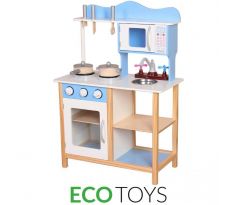 Dětská dřevěná kuchyňka ECO TOYS s příslušenstvím MODRÁ