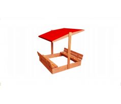 IMPREGNOVANÉ Pískoviště s lavičkami Sun Wood 120x120x20 STŘÍŠKA ČERVENÁ + DÁRKY