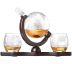 Skleněná karafa globus na whisky gravírovaná + 2 sklenice