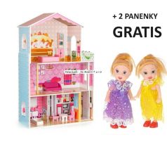 XXL Dřevěný domeček pro panenky s VÝTAHEM 108cm - Rezidence dortík + DÁREK 2 panenky