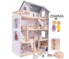 KX5416 DŘEVĚNÝ domeček pro panenky s nábytkem 80cm + DÁREK 2 panenky